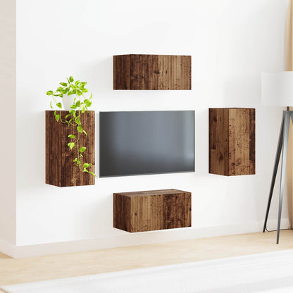 TV-bänkset 4 pcs Gammalt trä Konstruerat trä