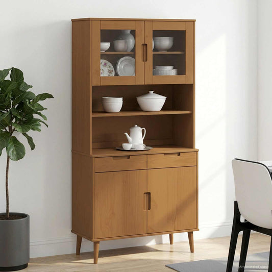Hutch Karamell 90 x 35 x 100 cm Massivt furu och härdat glas