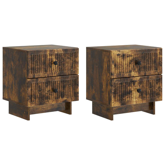 Nattduksbord 2 pcs Rökt ek 43 x 34,5 x 47,5 cm Konstruerat trä