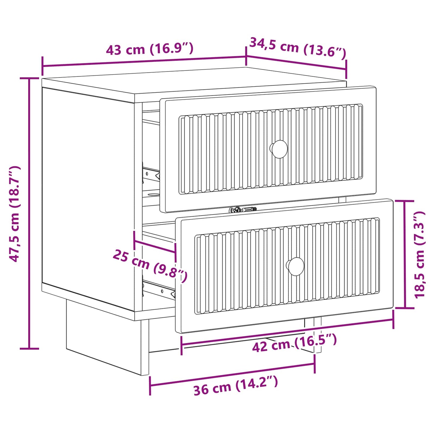 Nattduksbord med låda 2 pcs Gammalt trä 43 x 34,5 x 47,5 cm