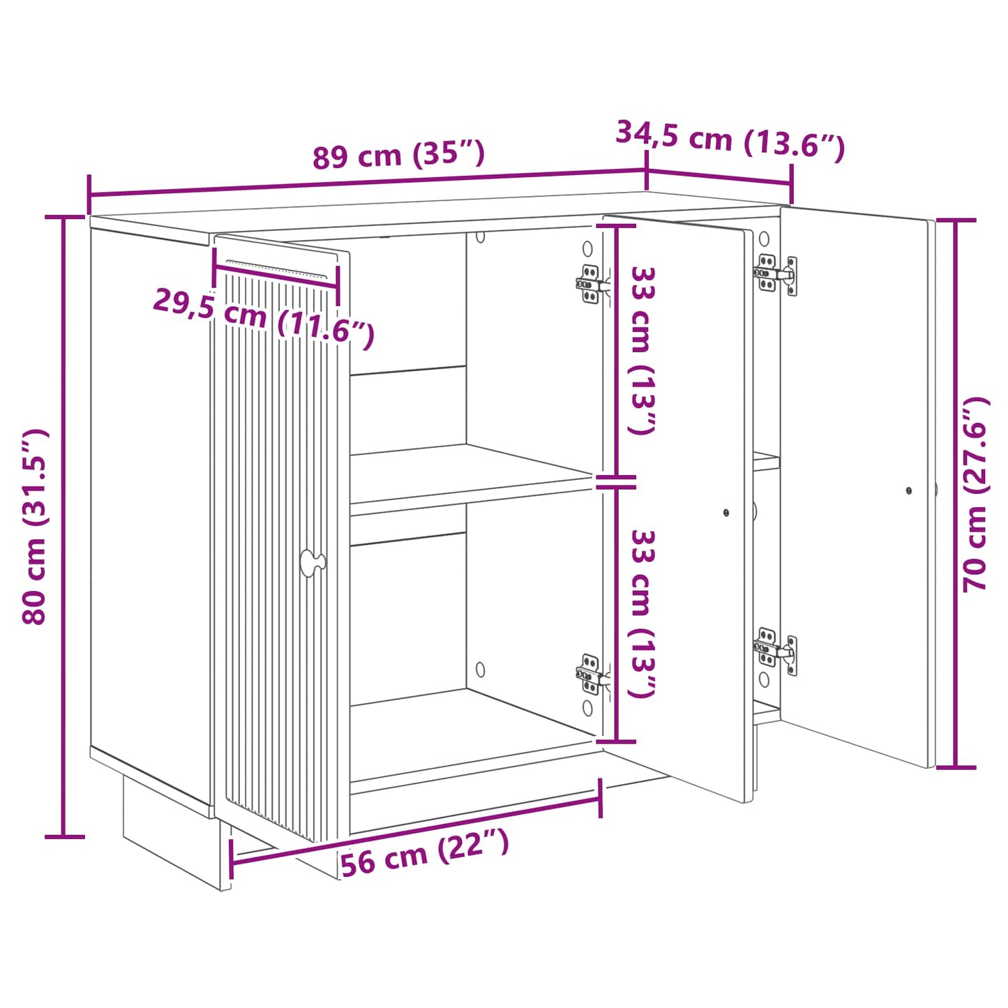 Sideboard Sonoma-ek 89 x 34,5 x 80 cm Konstruerat trä