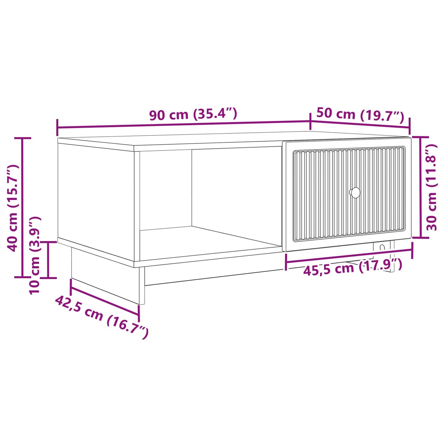 Kaffeebord Vit högglans 90 x 50 x 40 cm Konstruerat trä