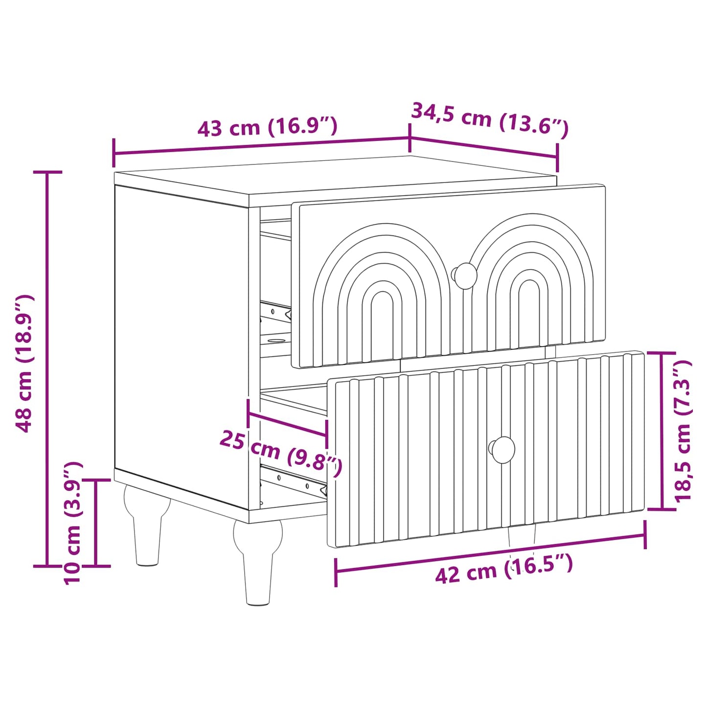 Nattduksbord 2 pcs Betonggrå 43 x 34,5 x 48 cm Konstruerat trä