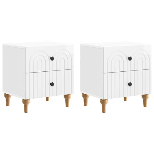 Nattduksbord med låda 2 pcs Vit högglans 43 x 34,5 x 48 cm