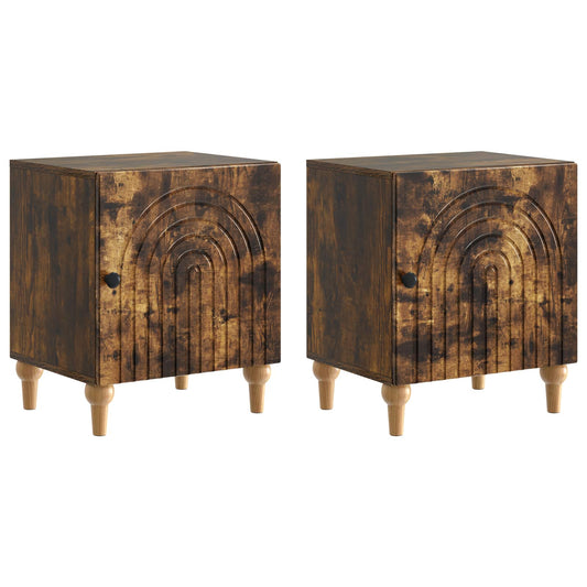 Nattduksbord 2 pcs Rökt ek 43 x 34,5 x 50 cm Konstruerat trä