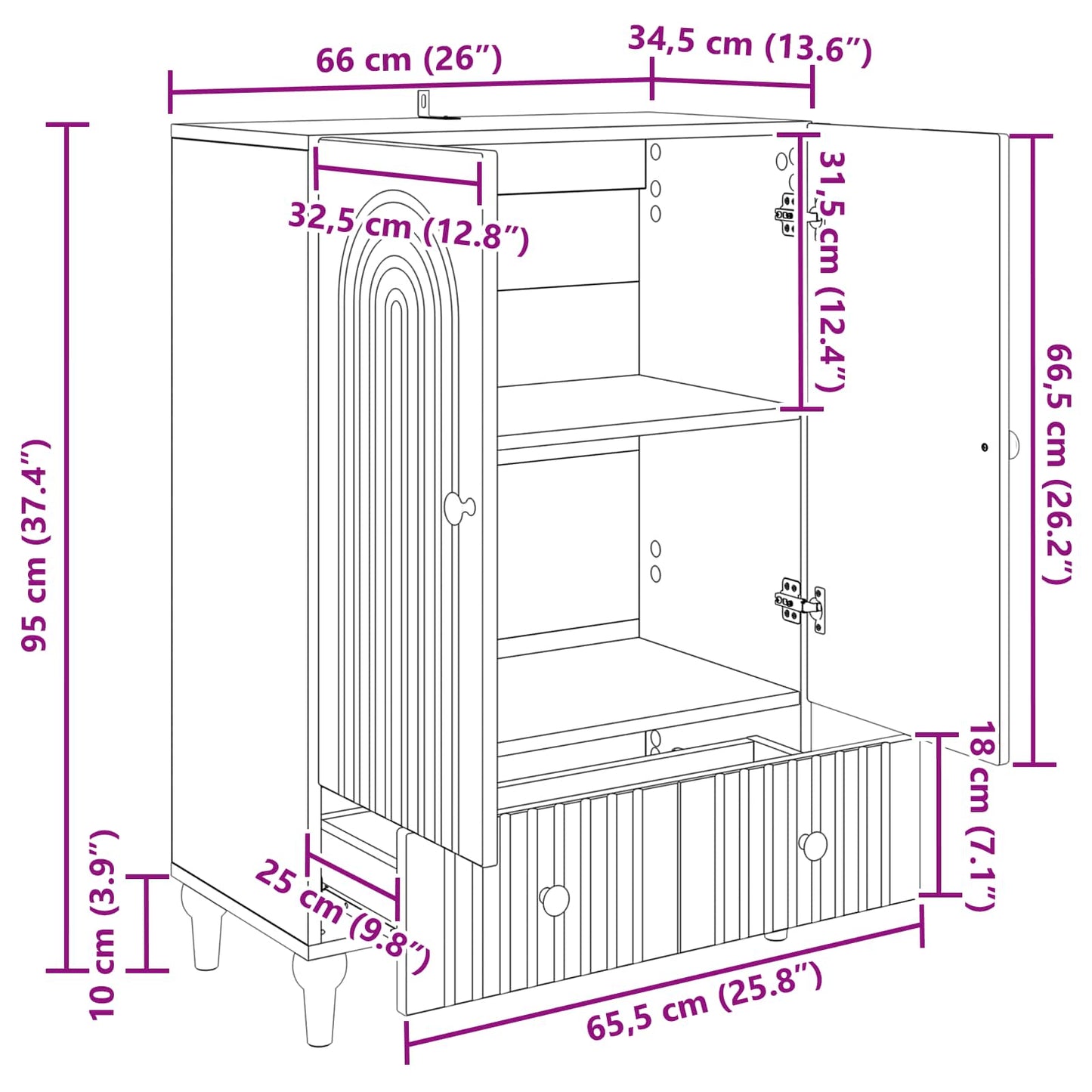 Sideboard med låda Betonggrå 66 x 34,5 x 95 cm Konstruerat trä
