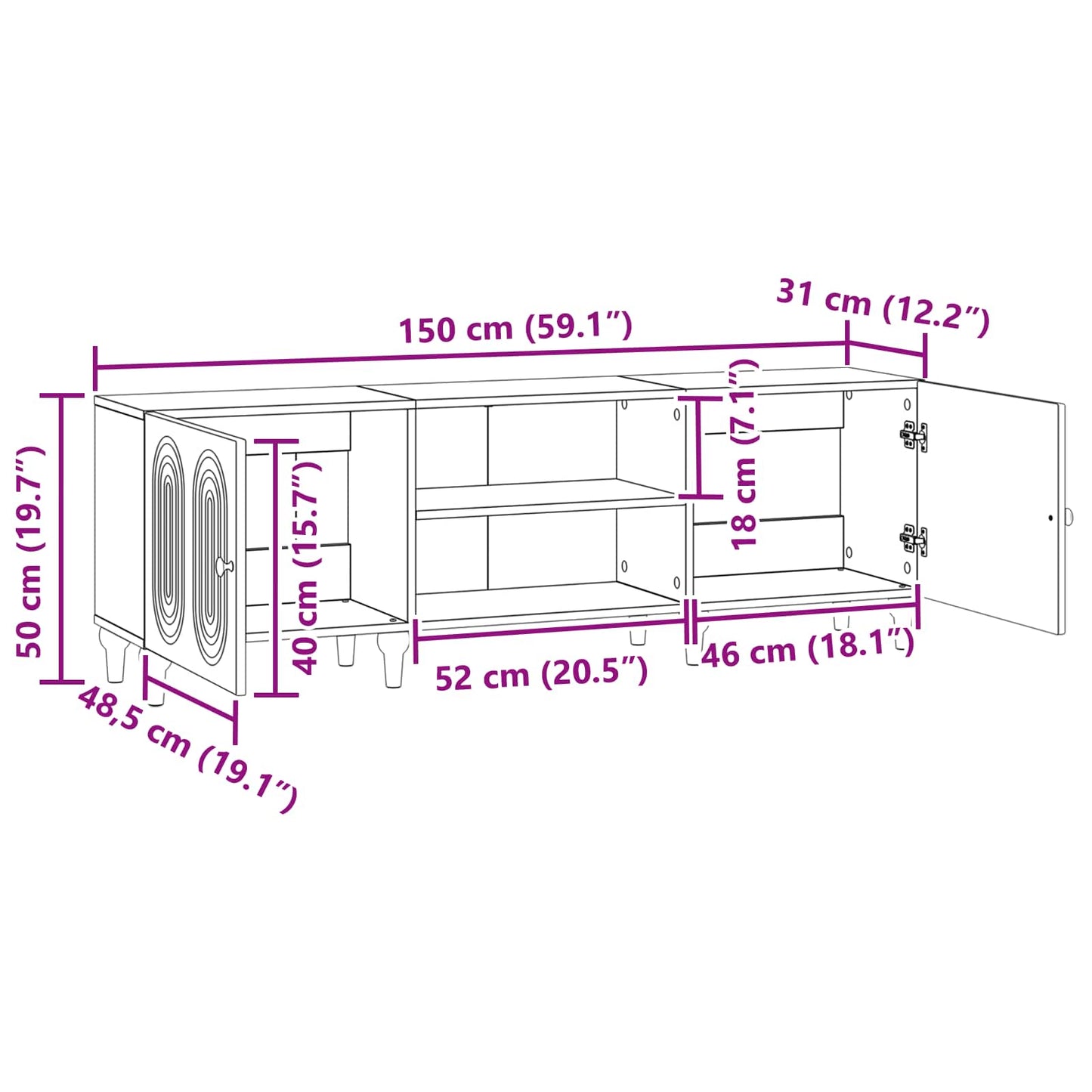 TV-skåp Gammalt trä 150 x 31 x 50 cm Konstruerat trä
