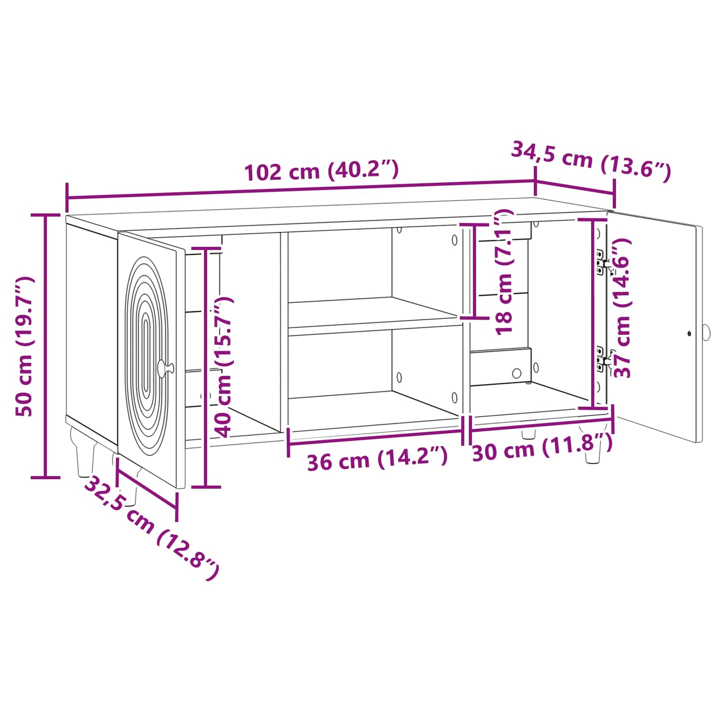 TV-skåp Gammalt trä 102 x 34,5 x 50 cm Konstruerat trä