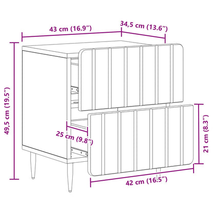 Nattduksbord med låda 2 pcs Betonggrå 43 x 34,5 x 49,5 cm