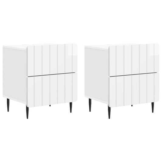 Nattduksbord med låda 2 pcs Vit högglans 43 x 34,5 x 49,5 cm