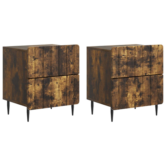 Nattduksbord 2 pcs Rökt ek 43 x 34,5 x 49,5 cm Konstruerat trä