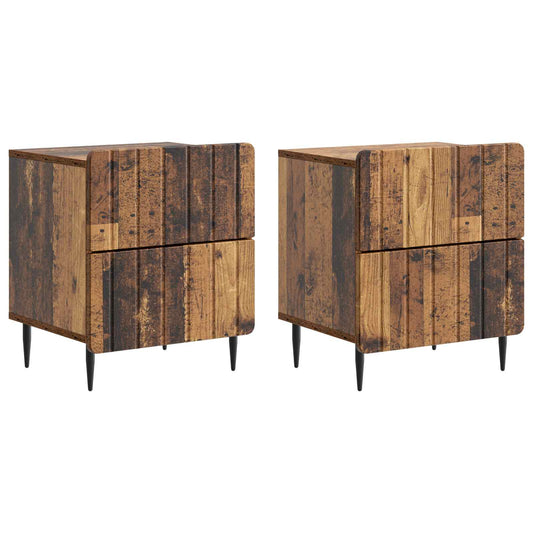 Nattduksbord med låda 2 pcs Gammalt trä 43 x 34,5 x 49,5 cm