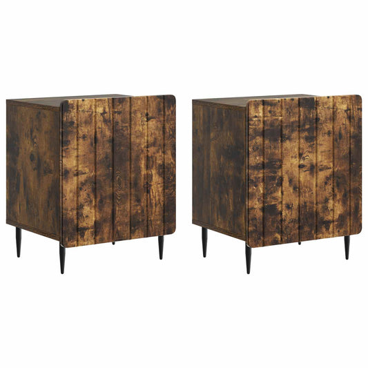 Nattduksbord 2 pcs Rökt ek 43 x 34,5 x 52 cm Konstruerat trä
