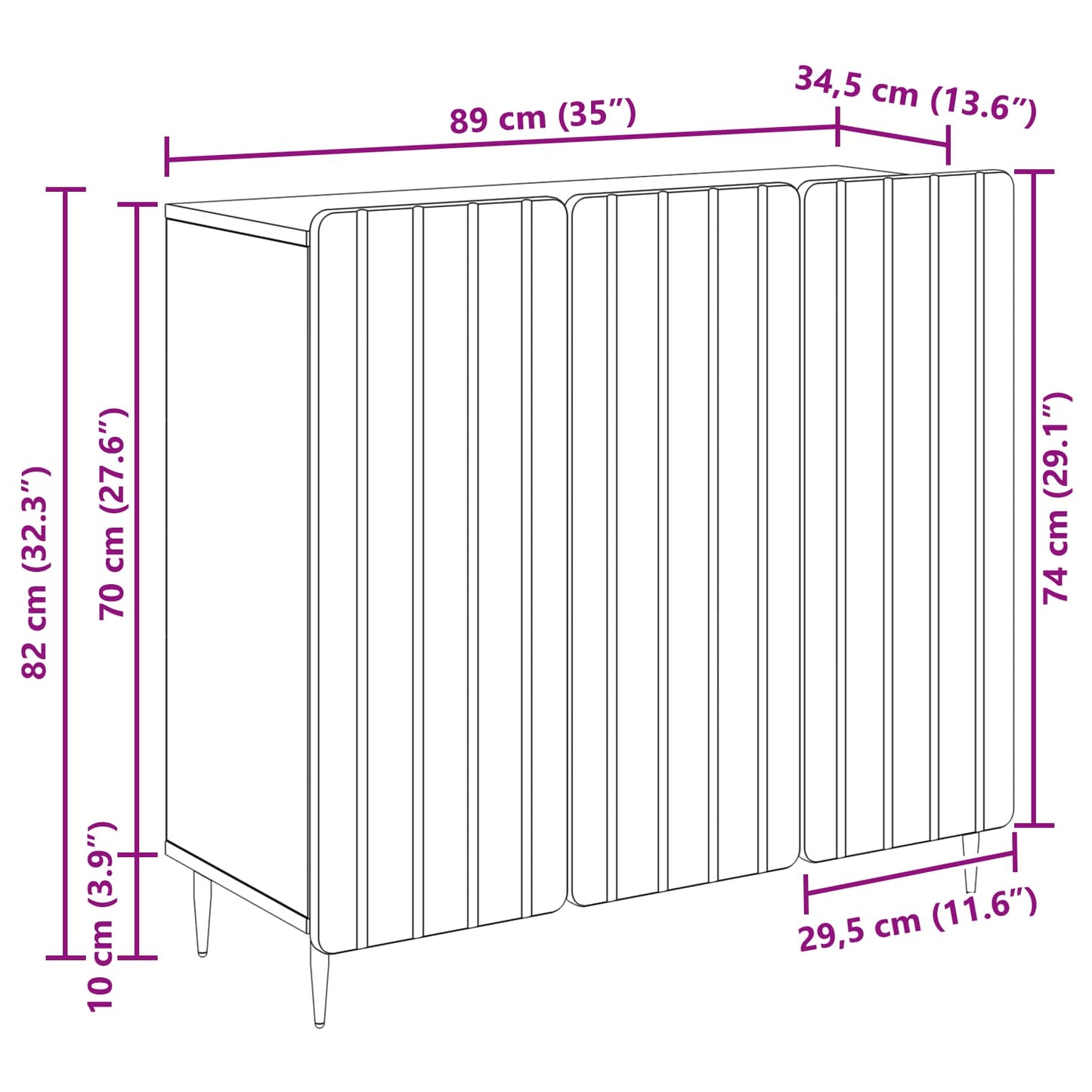 Sideboard Gammalt trä 89 x 34,5 x 82 cm Konstruerat trä