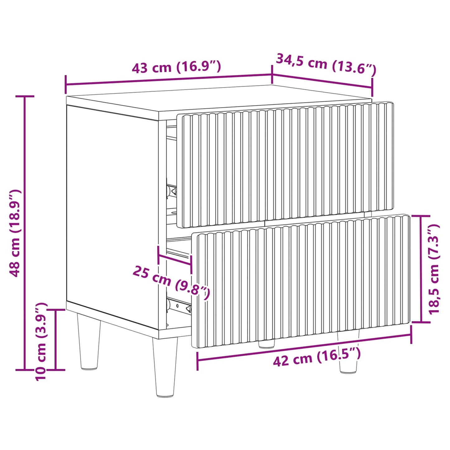 Nattduksbord 2 pcs Svart 43 x 34,5 x 48 cm Konstruerat trä