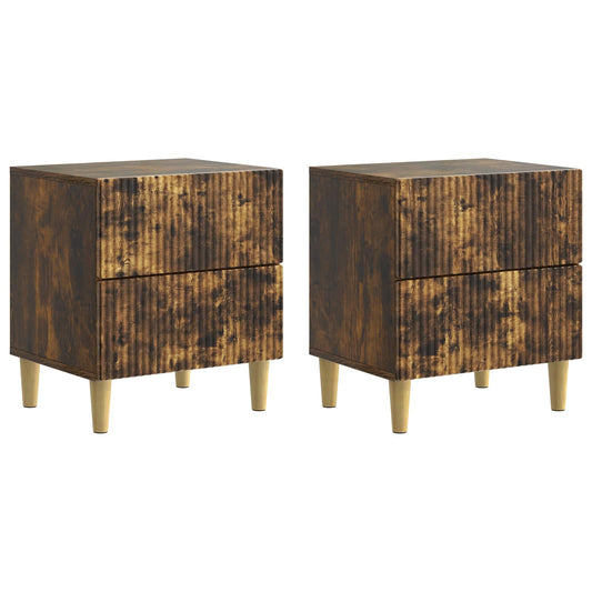 Nattduksbord 2 pcs Rökt ek 43 x 34,5 x 48 cm Konstruerat trä