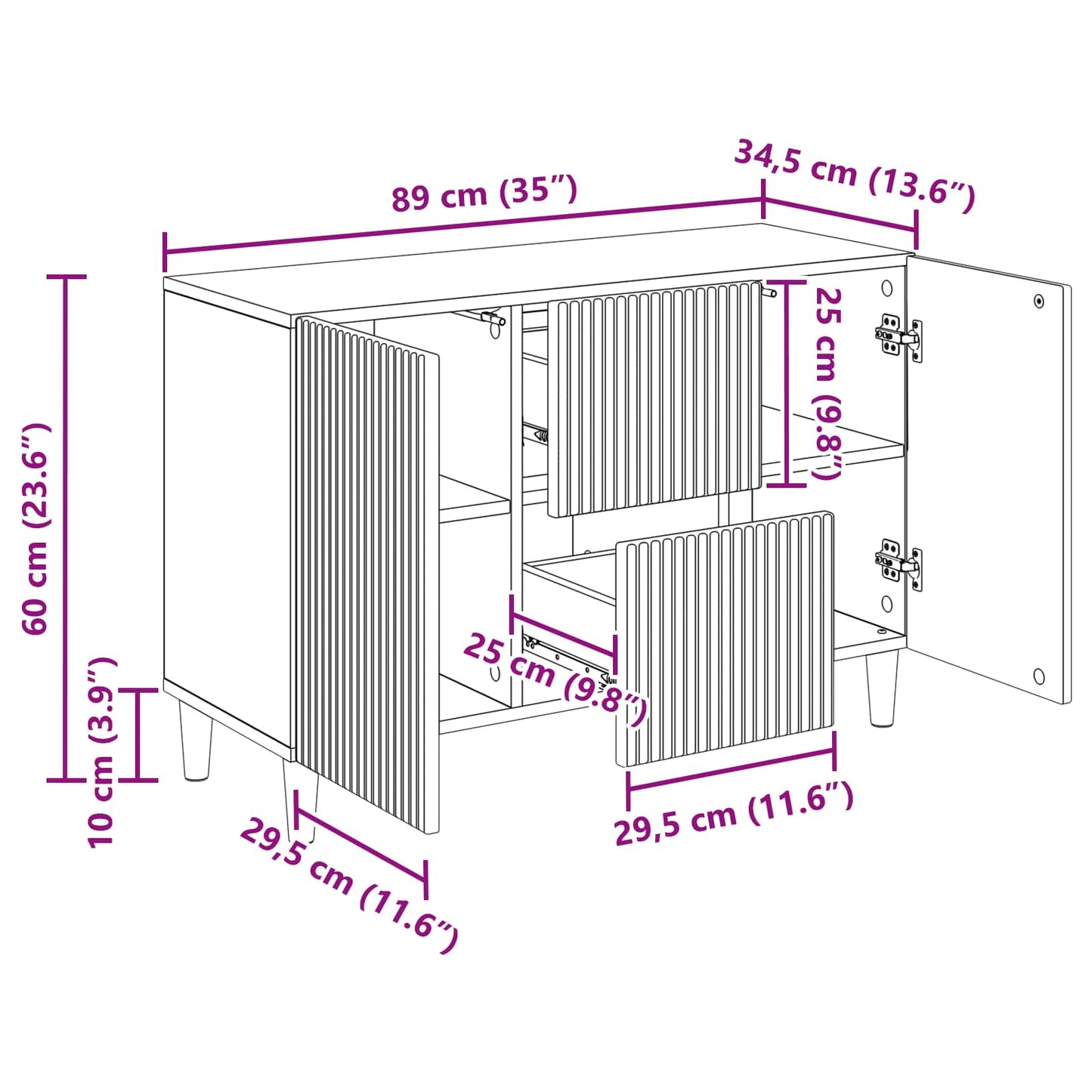 Sideboard Gammalt trä 89 x 34,5 x 60 cm Konstruerat trä
