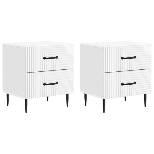 Nattduksbord med låda 2 pcs Vit högglans 43 x 34,5 x 47,5 cm