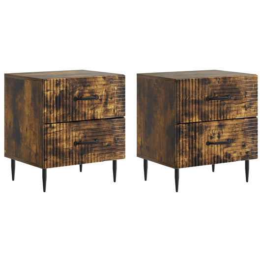 Nattduksbord 2 pcs Rökt ek 43 x 34,5 x 47,5 cm Konstruerat trä