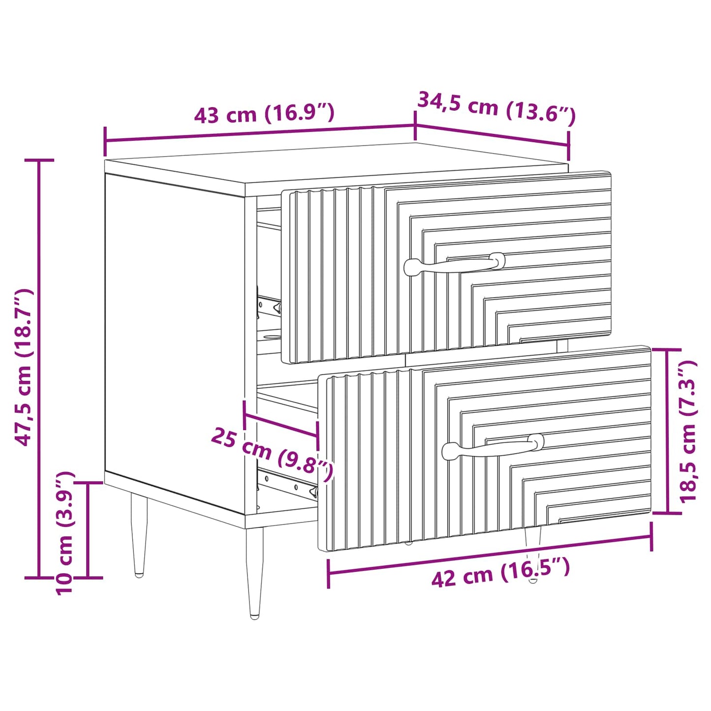 Nattduksbord Gammalt trä 43 x 34,5 x 47,5 cm Konstruerat trä