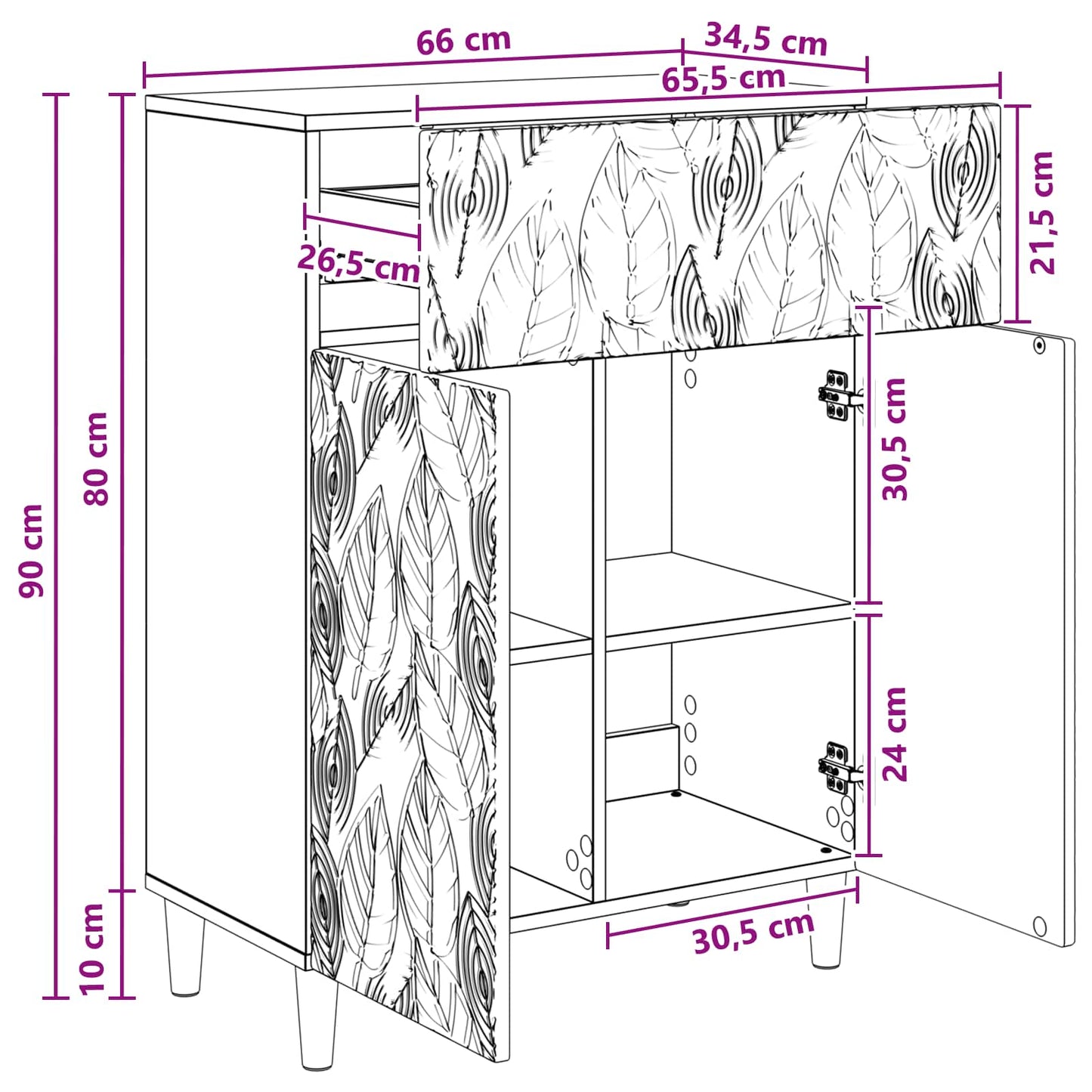 Sideboard Betonggrå 66 x 34,5 x 90 cm Konstruerat trä
