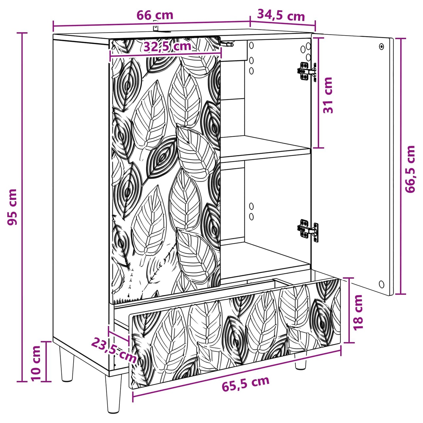Sideboard Sonoma-ek 66 x 34,5 x 95 cm Konstruerat trä