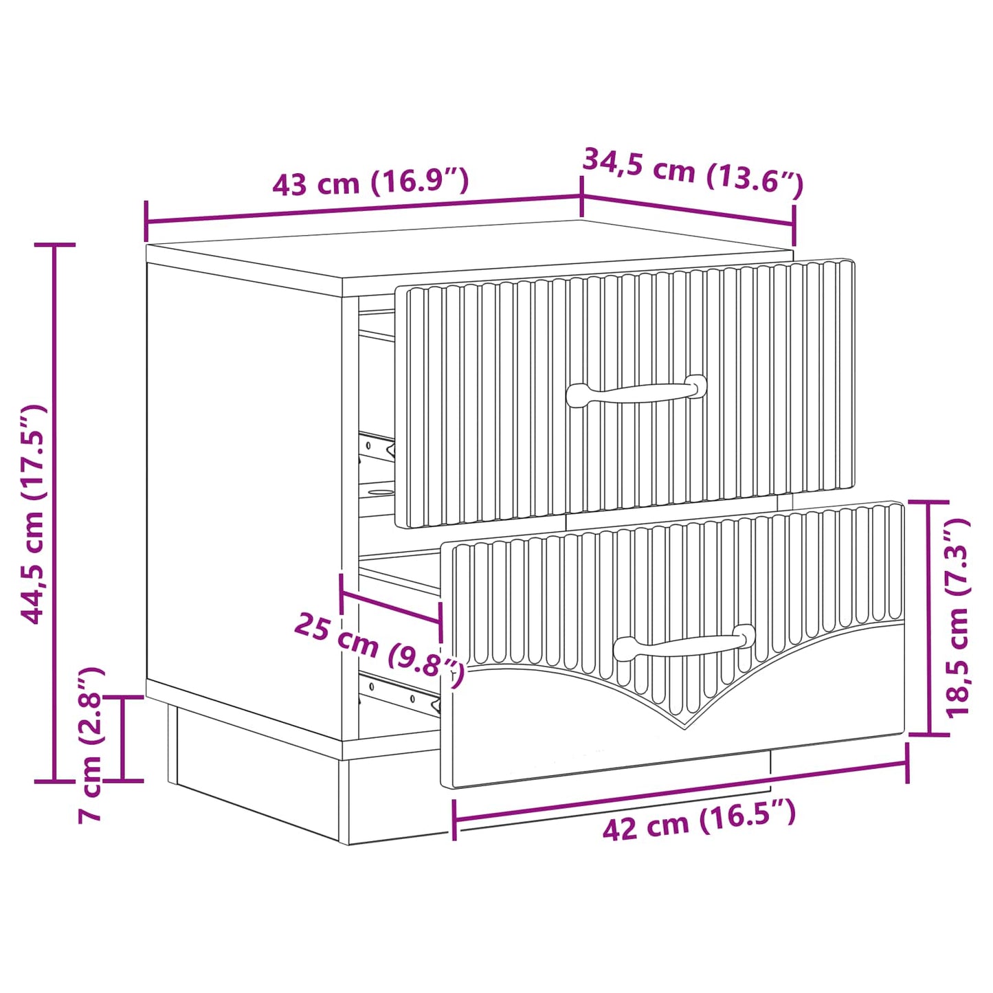 Nattduksbord 2 pcs Svart 43 x 34,5 x 44,5 cm Konstruerat trä