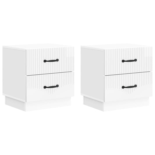 Nattduksbord med låda 2 pcs Vit högglans 43 x 34,5 x 44,5 cm