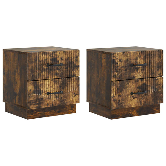 Nattduksbord 2 pcs Rökt ek 43 x 34,5 x 44,5 cm Konstruerat trä