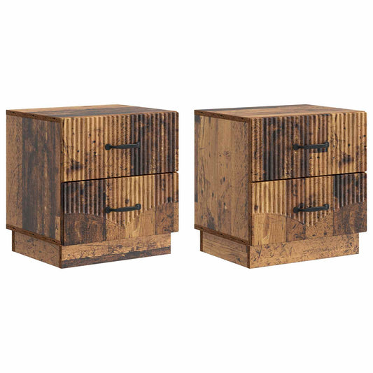 Nattduksbord med låda 2 pcs Gammalt trä 43 x 34,5 x 44,5 cm
