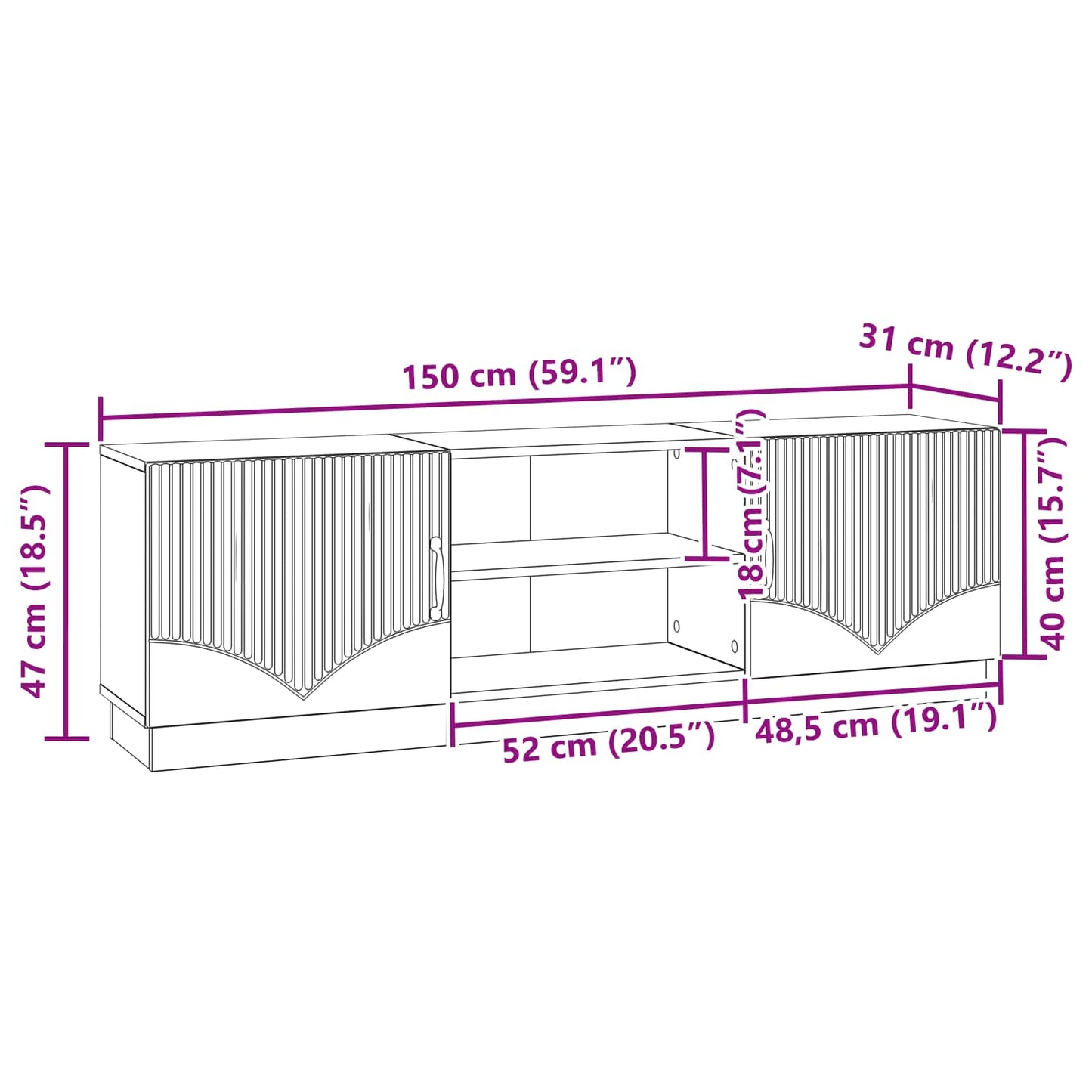 TV-skåp Vit 150 x 31 x 47 cm Konstruerat trä