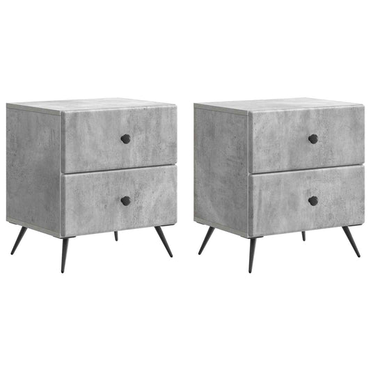 Nattduksbord med låda 2 pcs Betonggrå 43 x 34,5 x 47,5 cm