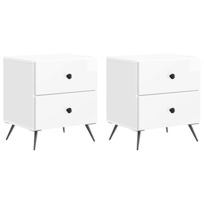 Nattduksbord med låda 2 pcs Vit högglans 43 x 34,5 x 47,5 cm