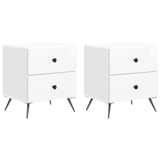 Nattduksbord med låda 2 pcs Vit högglans 43 x 34,5 x 47,5 cm