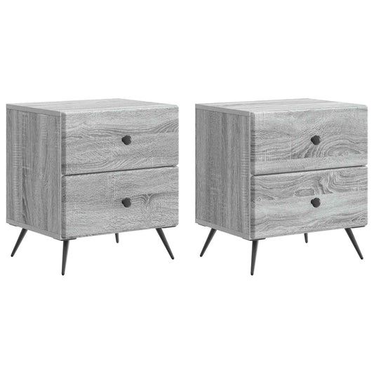Nattduksbord med låda 2 pcs Grå sonoma-ek 43 x 34,5 x 47,5 cm