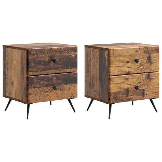 Nattduksbord med låda 2 pcs Gammalt trä 43 x 34,5 x 47,5 cm