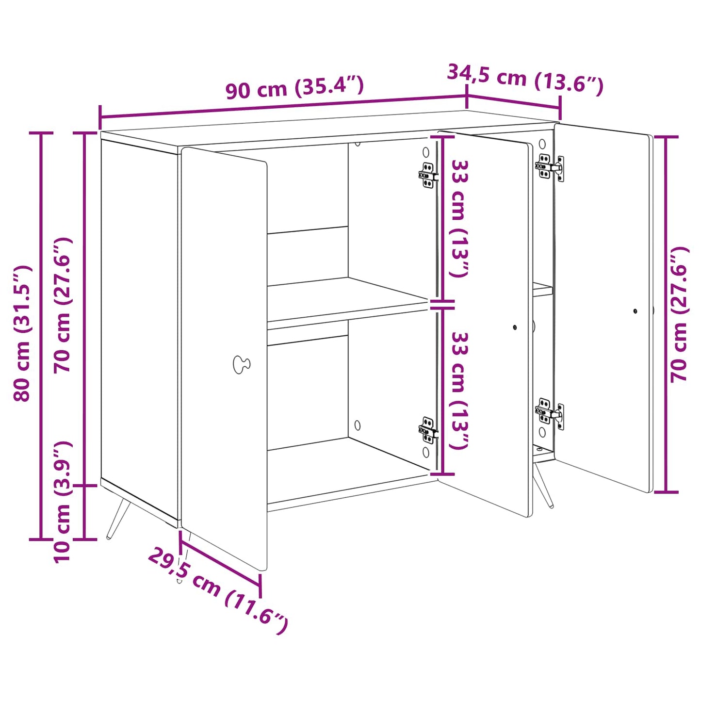 Sideboard Artisan-ek 89 x 34,5 x 80 cm Konstruerat trä