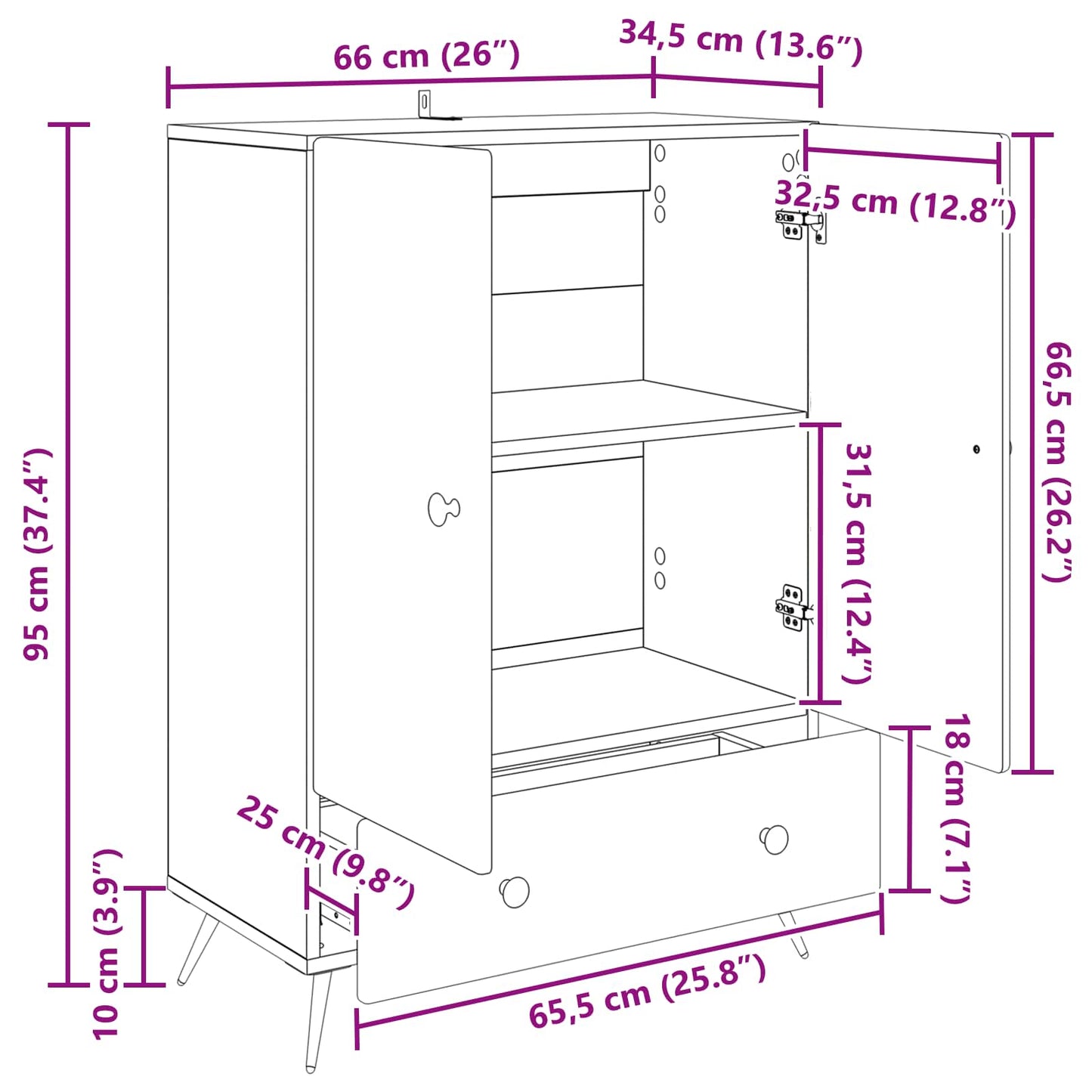 Sideboard Grå sonoma-ek 66 x 34,5 x 95 cm Konstruerat trä
