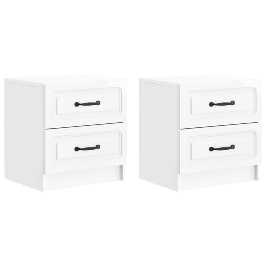 Nattduksbord med låda 2 pcs Vit högglans 43 x 34,5 x 44,5 cm