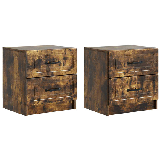 Nattduksbord 2 pcs Rökt ek 43 x 34,5 x 44,5 cm Konstruerat trä