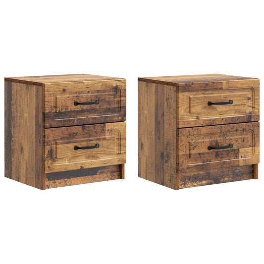 Nattduksbord med låda 2 pcs Gammalt trä 43 x 34,5 x 44,5 cm