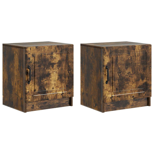 Nattduksbord 2 pcs Rökt ek 43 x 34,5 x 47 cm Konstruerat trä