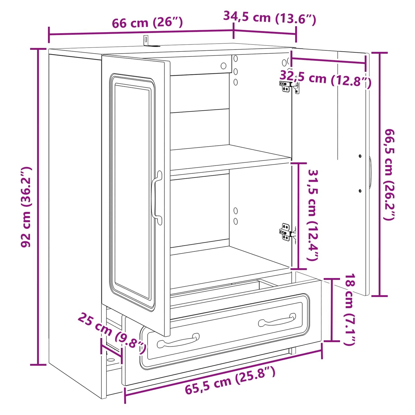 Sideboard med låda Rökt ek 66 x 34,5 x 92 cm Konstruerat trä