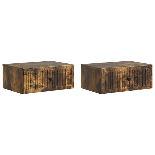 Nattduksbord 2 pcs Rökt ek 49 x 34,5 x 20 cm Konstruerat trä