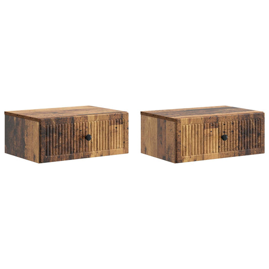 Nattduksbord med låda 2 pcs Gammalt trä 49 x 34,5 x 20 cm