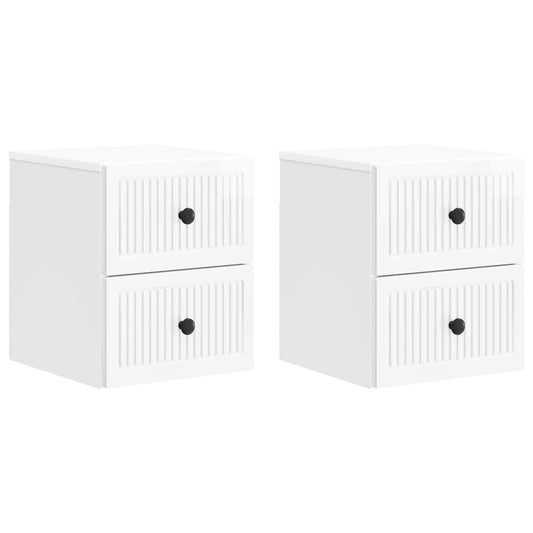 Väggmonterat Sängbord 2 pcs Vit högglans 33 x 34,5 x 40 cm