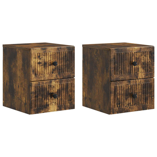 Väggmonterat Sängbord med låda 2 pcs Rökt ek 33 x 34,5 x 40 cm