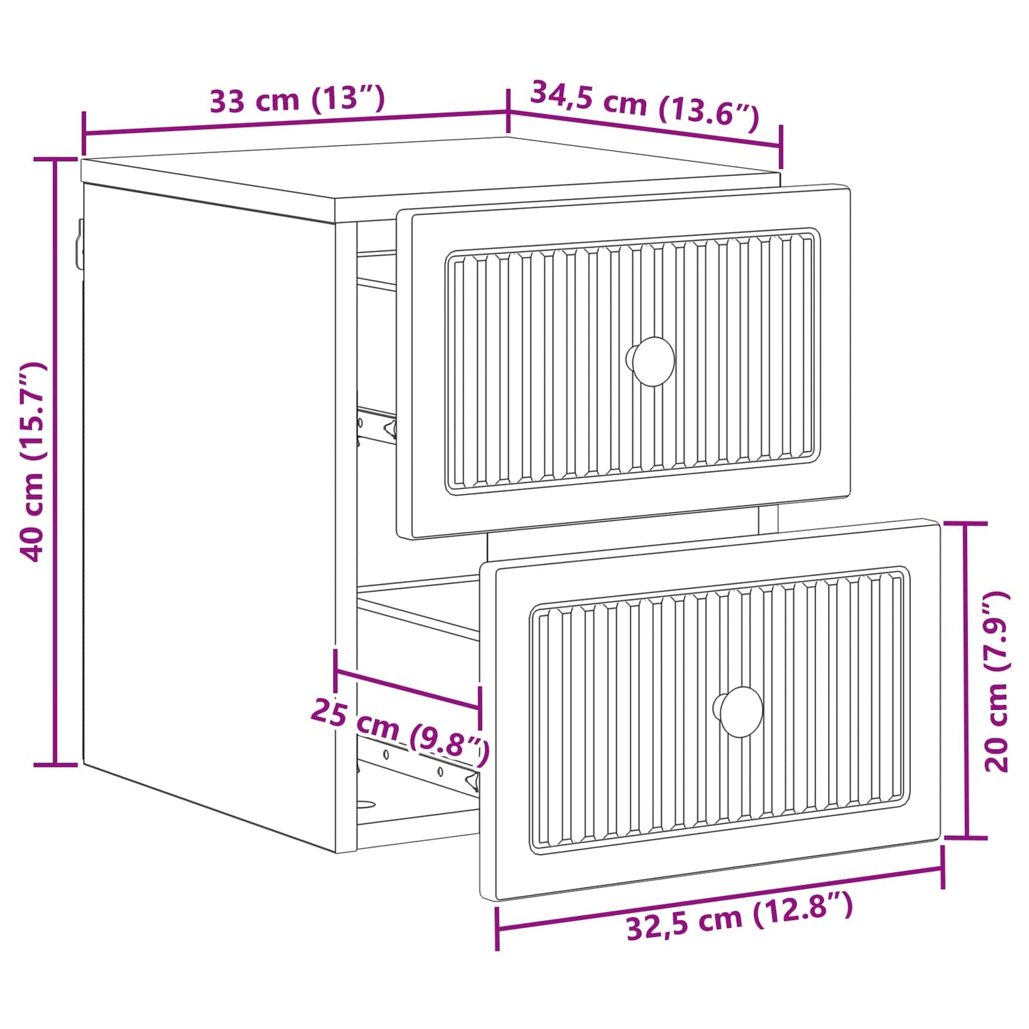 Väggmonterat Sängbord 2 pcs Gammalt trä 33 x 34,5 x 40 cm