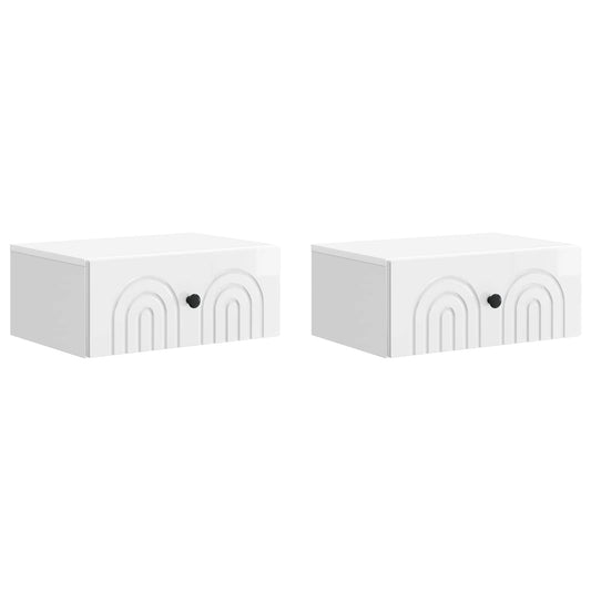 Väggmonterat Sängbord 2 pcs Vit högglans 49 x 34,5 x 20 cm
