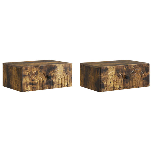 Väggmonterat Sängbord med låda 2 pcs Rökt ek 49 x 34,5 x 20 cm